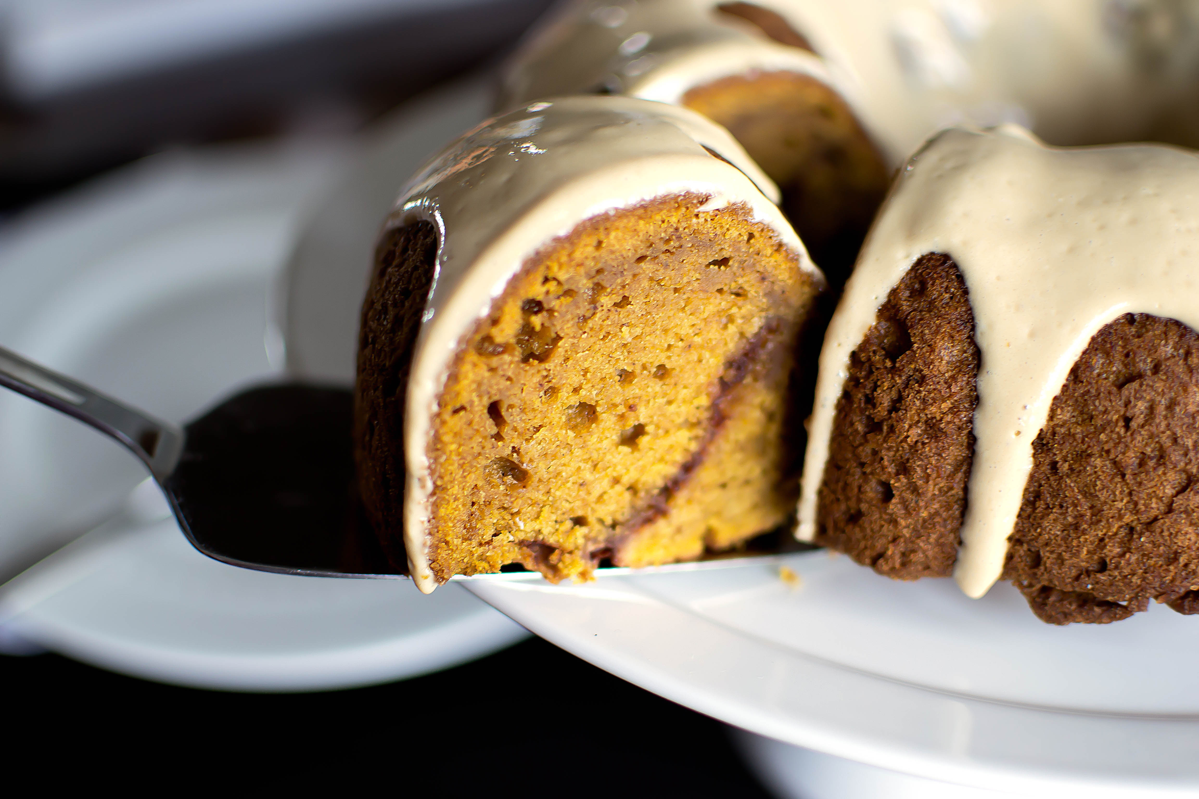 Cinnamon Swirl Pumpkin Bundt Cake With Coffee Icing - Food & Flair