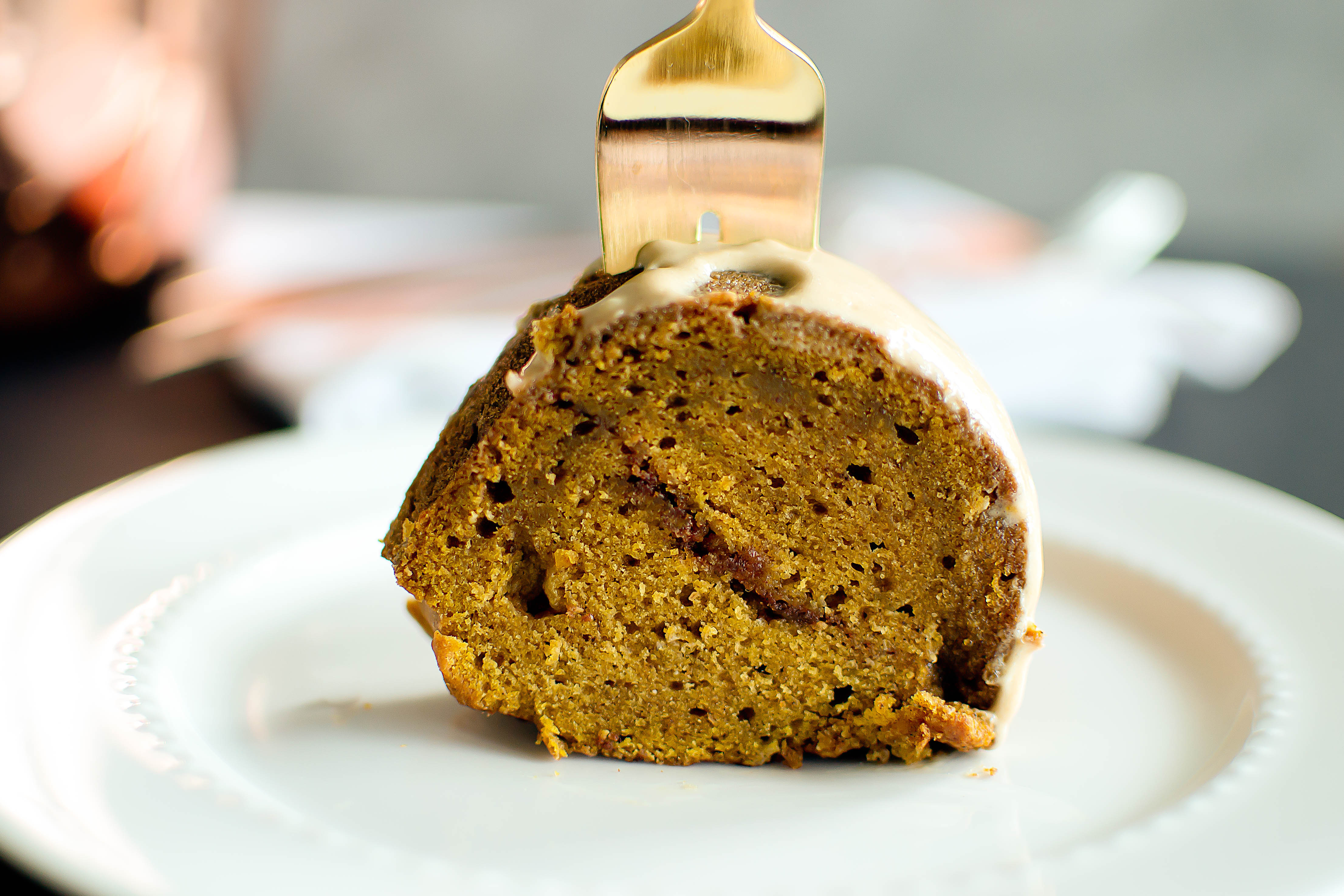 Cinnamon Swirl Pumpkin Bundt Cake With Coffee Icing - Food & Flair